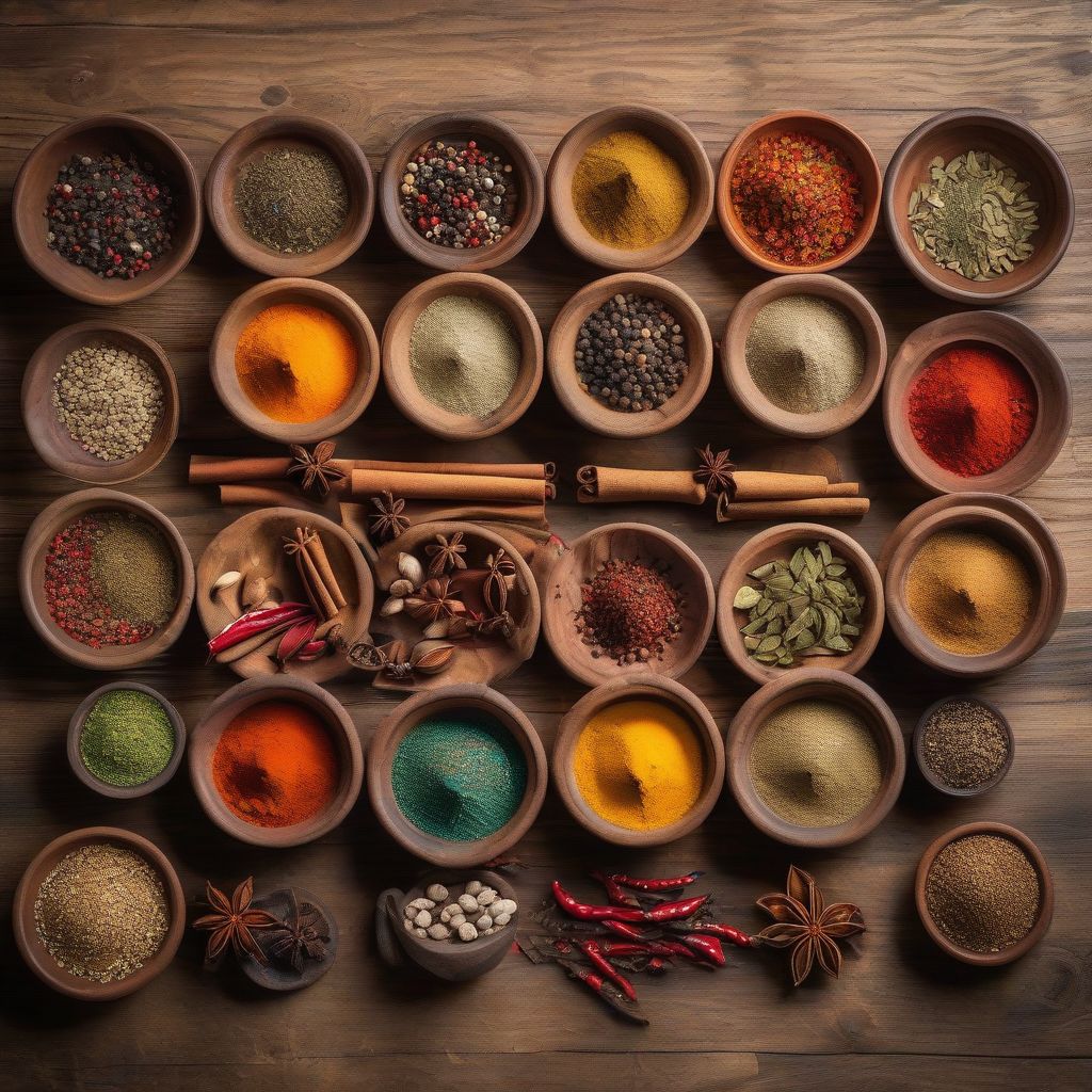 Middle Eastern Spices in Bowls